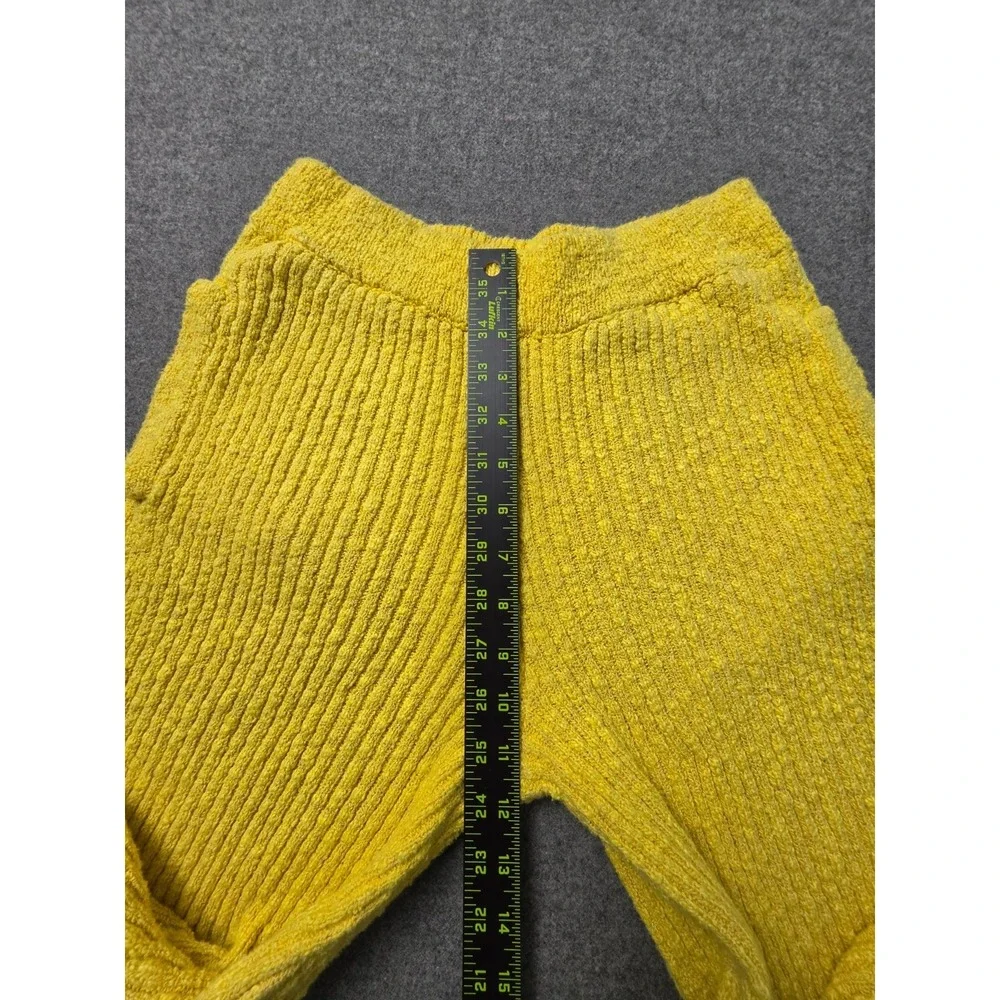 Free People FP Beach Knit Pants Women XS Yellow Flared Leg Elastic Waist Pull On